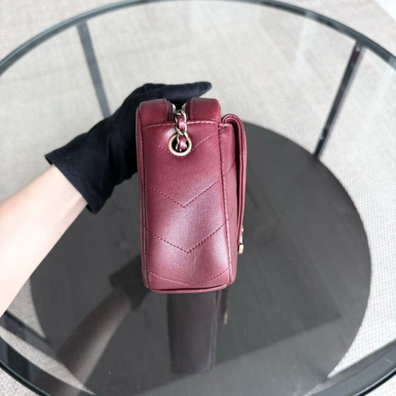 Image 1 of Chanel Flap - 22CM Chevron Calfskin Burgundy Gold Hardware Series 22