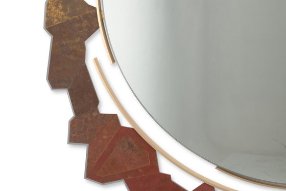 Image 1 of Specchio non strutturato in bronzo e ottone ossidato. Contemporaneo.
