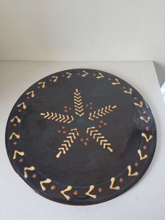 EXCEPTIONAL PIECE black ceramic dish Biot stamped vintage 1960 star 30 cm – Tableware (photo 5 of 10)