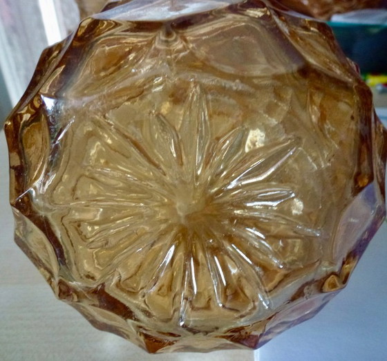 Zeldzame 7-Delige Vintage Carnival Glass Kaptafelset / Toiletset – Amber Iriserend Glas. – Decoratie, Metal (photo 10 of 10)