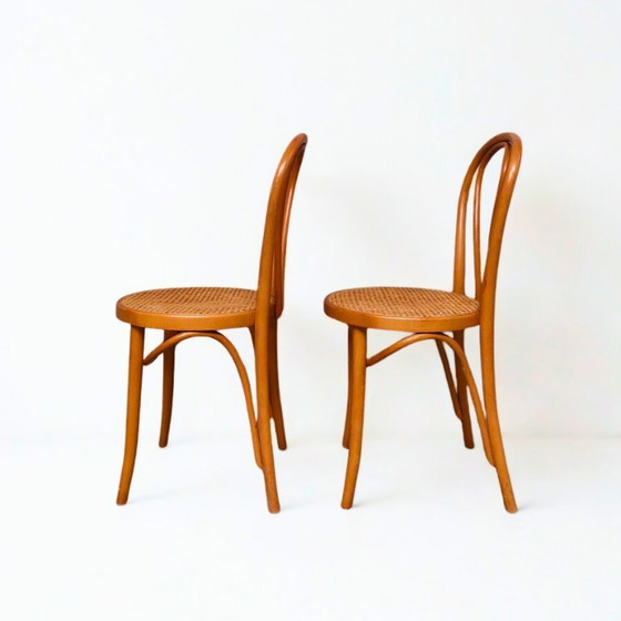 Image 1 of Set di 2 sedie scandinave vintage in legno curvato e paglia di Vienna - anni '60