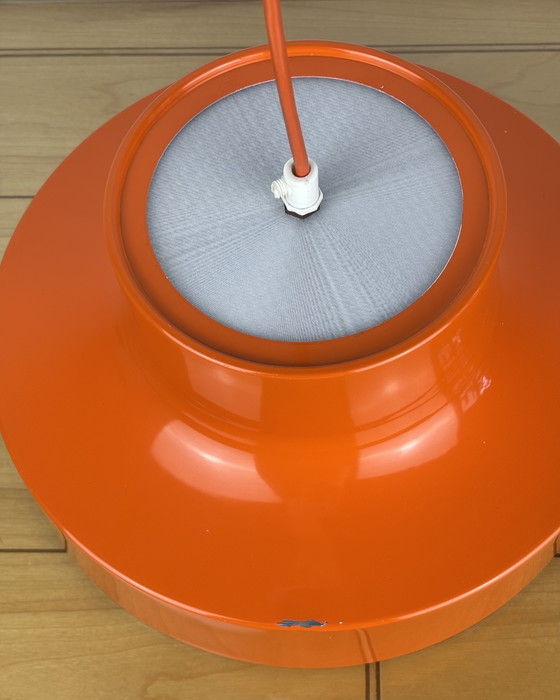 Image 1 of Oranje vintage lamp, Deense minimalistische hanglamp, ruimtetijdperk, metaal, kunststof, jaren 70, midden van de eeuw, UFO, Scan