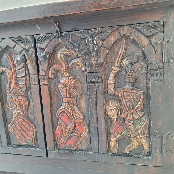 Image 1 of Arts of México Spaans-koloniale gesneden en beschilderde console/dressoir, jaren 1940-1950
