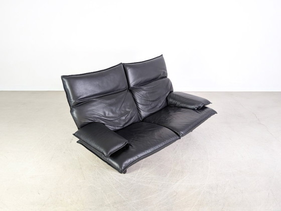 Image 1 of Vintage Italian 3-seater sofa, design couch, black leather, 1980s