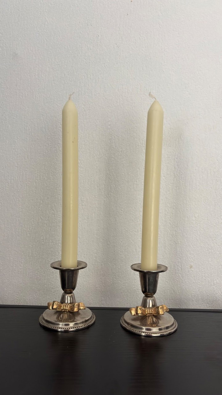 Lot De 2 Bougeoirs / Chandeliers En Régule Ou Zamac Argenté - Made In West Germany - Occasion