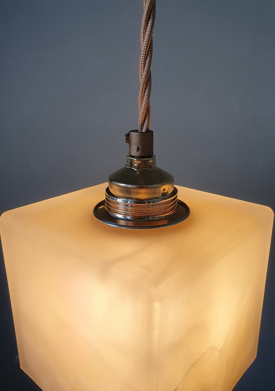 Image 1 of 2 Mid-Century Square Glass Clouded Alabaster Lamps