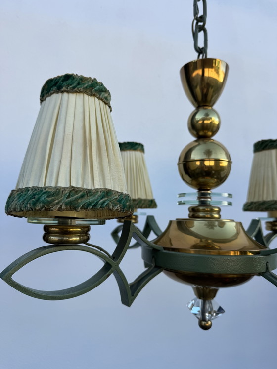 Lampadario Art Déco in ottone e vetro – Brass, Metal (photo 3 of 15)