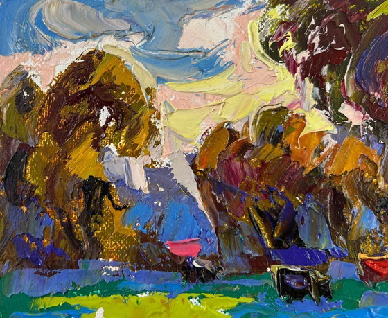 Image 1 of Peinture à l'huile originale, paysage d'été, midi sur la plage