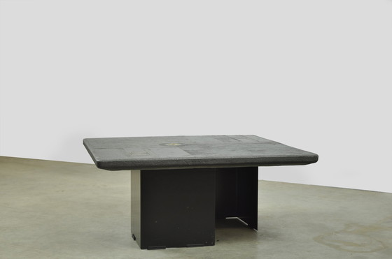 Image 1 of Table d'appoint vintage en pierre naturelle avec incrustation de BRONZE, Pays-Bas 1970