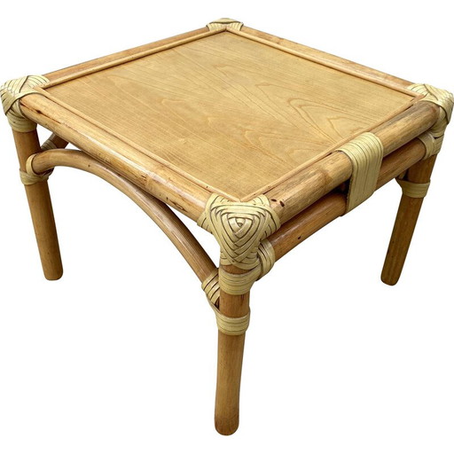 Vintage salontafel van rotan en eikenfineer voor Maugrion, 1980