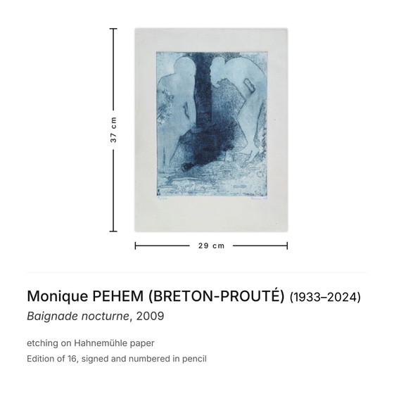 Monique Pehem (Breton-Prouté) Signed Etching Baignade Nocturne 2009 – Lithographs & prints, Paper (photo 3 of 5)