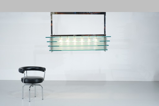 Large Glass Ceiling Hanging Chandelier, Italy 1970s