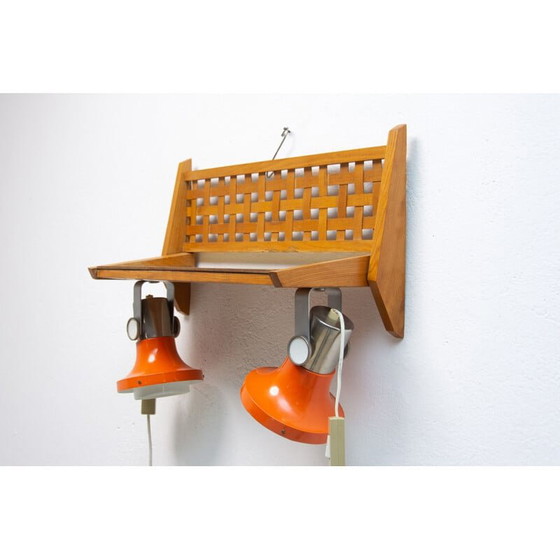 Image 1 of Vintage wall shelf in beech wood with integrated lamps by Uluv, Czechoslovakia 1960