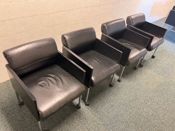Image 1 of Rosenthal black leather armchairs conference chairs 4 pieces