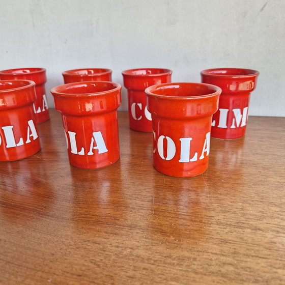 Image 1 of 70's Ceramic Vintage Orange Red Limo and Coke Mugs