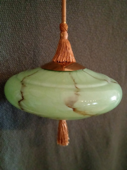 Germany 1930 Wunderschöne Vintage Art Déco Deckenleuchte mit grünem Opalglas