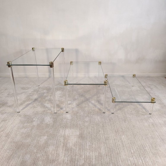 Image 1 of Charles Hollis Jones – Tables d’appoint & étagère modulable design verre et laiton 