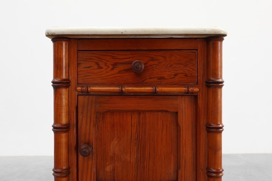 Image 1 of Late 19th Century Faux Bamboo and Marble Bedside Table, France