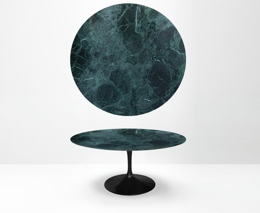 Originele Ronde Knoll Tulip Eettafel (120cm) In Alpi Verde Glanzend In Nieuwstaat!! Eero Saarinen – Marble, Metal