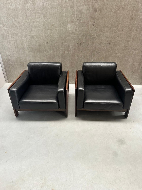 Fauteuils Knoll Bastiano en cuir noir et noyer Afra & Tobia – Gavina, Wood, Leather (photo 2 of 11)