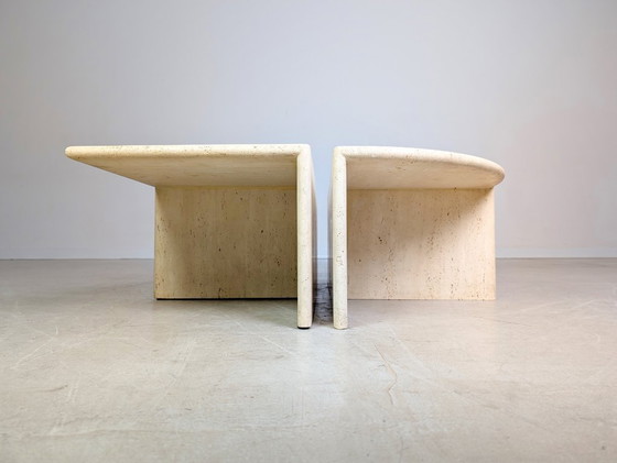 Image 1 of 4er Set italienische Midcentury Couchtische Travertin 1970 Vintage