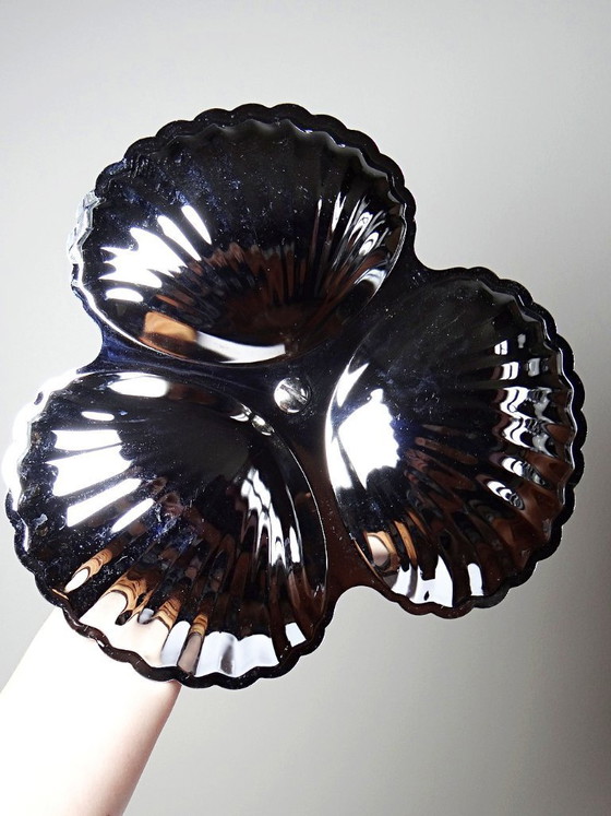 Image 1 of Servizio da portata vintage in metallo argentato con tre ciotole decorate con conchiglie, anni '70-'80.