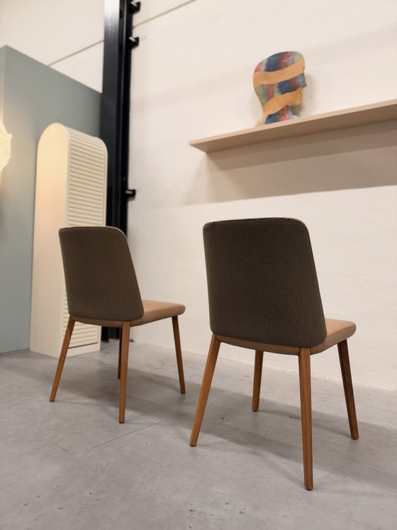 2 Montis Back me Up Chaises de salle à manger cuir marron tissu vert, Autre, Multicolore (photo 8 sur 9)
