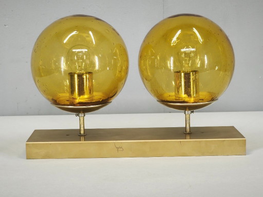 Jaren 70 Space Age Amber Glas Dubbele Wandlamp, Kamenický Šenov