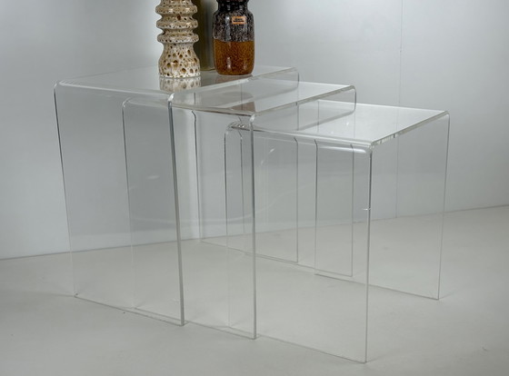 Image 1 of 3 x Vintage lucite perspex plexglass nesting tables mimi set