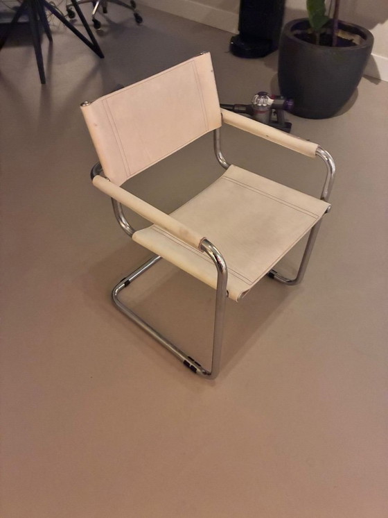 Image 1 of 4 sedie in stile Marcel Breuer - cuoio bianco