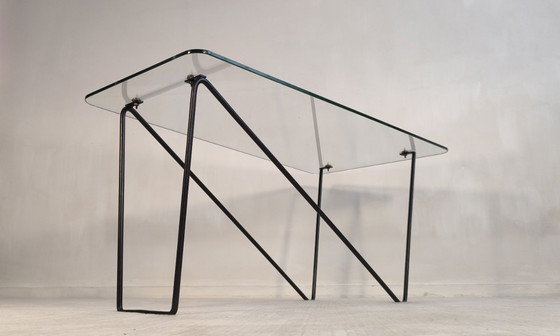 Image 1 of 😍 Stunning AIRBORNE asymmetrical coffee table, 1950s style, glass and lacquered metal, Made in Montreuil 😍