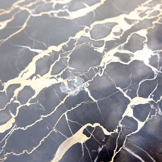 Image 1 of Portoro" pedestal table / Side table in metal with marble top