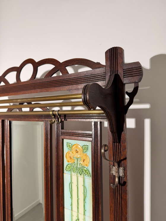 Porte-manteau Art Nouveau Ancien avec Miroir – Bancs, Glass (photo 3 of 6)