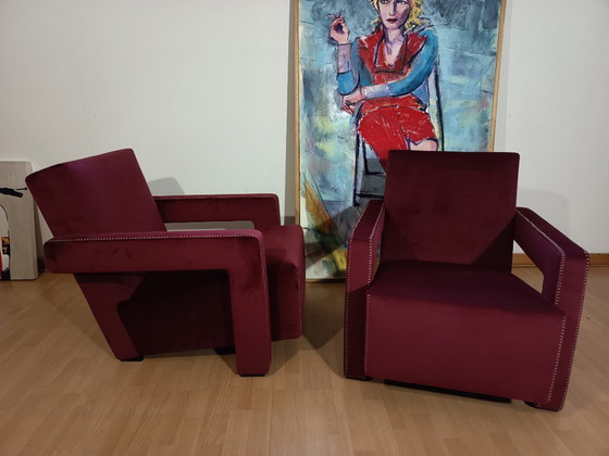 Image 1 of CASSINA 2X Poltrone 637 UTRECHT  (NUOVE MAI USATE) in Velluto 13L Ortigia/Plum con Cuciture in filo Naturale a punta Cavallo