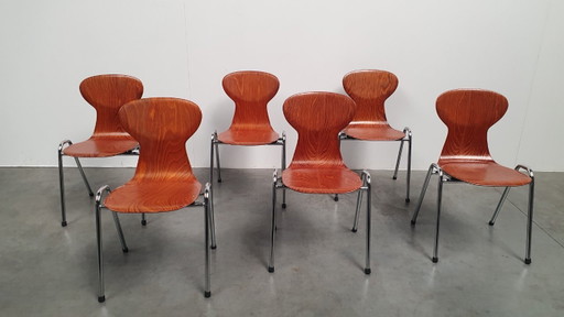 Sedia vintage Pagholz School dal design industriale anni '60, stile retrò – eetkamerstoelen, Wood, Chrome