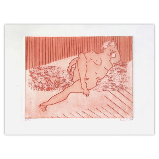 Monique PEHEM (BRETON-PROUTÉ) Giovane donna nuda sdraiata Acquaforte firmata 2001