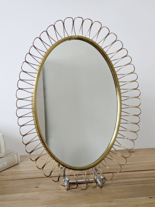 Midcentury Brass Oval Mirror in the Style of Josef Frank