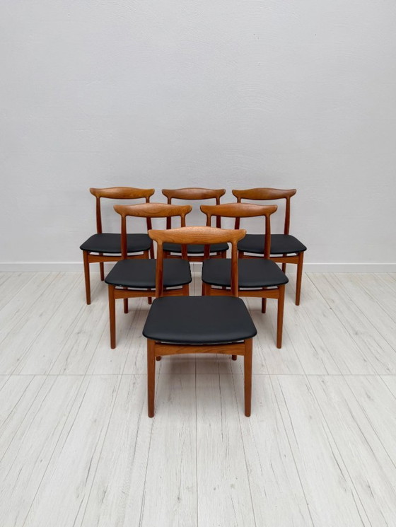 Image 1 of Set van 6 vintage model 112 Deense teakhouten eetkamerstoelen van Erik Wørts voor Vamo Sønderborg, Mid-Century Modern, jaren 196