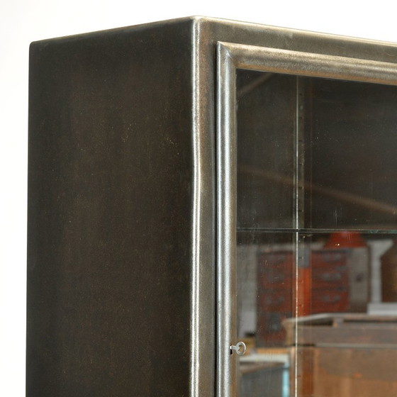 Polished iron medical cabinet, 1950s, kovona, Display cabinets, Metal, Glass, Black, Vintage (photo 7 of 13)