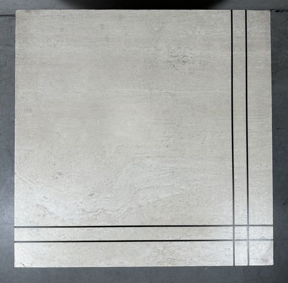 Image 1 of Vintage coffee table / side table - travertine and brass