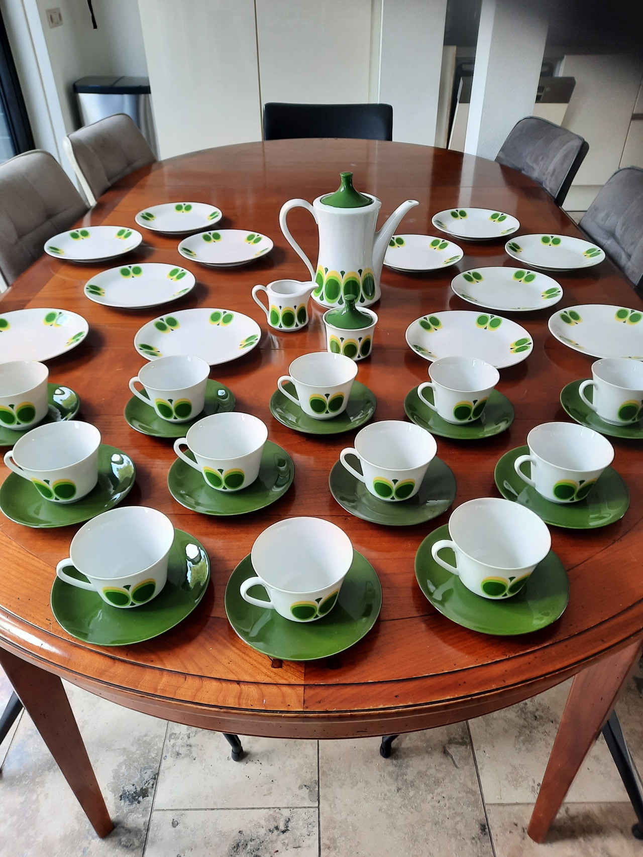 1970s Seltmann Weiden Bavaria "Verde Amarillo" servicio de desayuno"