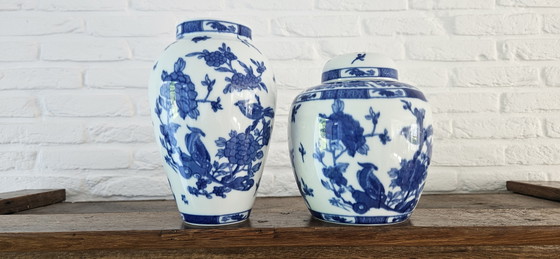 Image 1 of Bernardaud & Co set, large porcelain vase and ginger jar with lid
