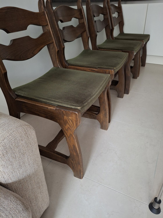 Image 1 of 4 chaises vintage en chêne, dessinées par Guillerme et Chambron