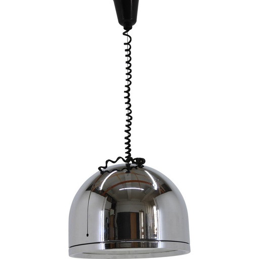 Lampada a sospensione regolabile vintage cromata italiana, anni '70