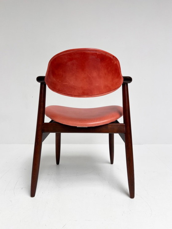 Image 1 of Roodkleurige lederen cowhorn chair, 1970's