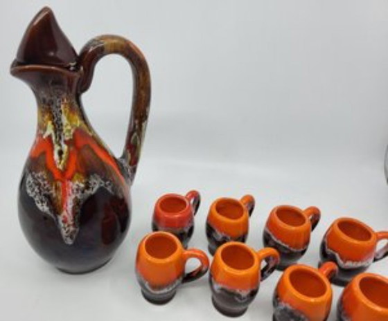 Image 1 of Vallauris keramiek koffieservies Frankrijk Côte-d'Azur 1960 vintage Set van 9