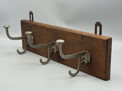 Authentieke jaren ’30 kapstok – hout met metalen haken