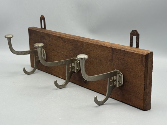 Image 1 of Authentic 1930s coat rack - wood with metal hooks