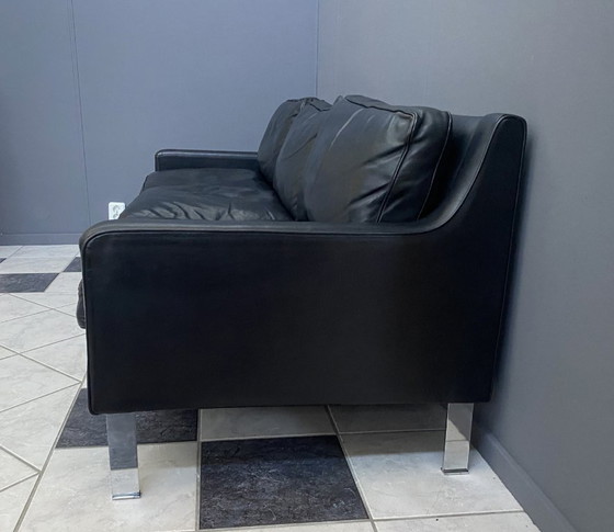 Image 1 of black leather Tecta 3-seat sofa by Hans Konecke 1960s 