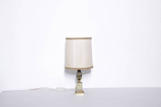 Image 1 of Lampada da tavolo in ottone, pietra naturale beige, vintage anni '70